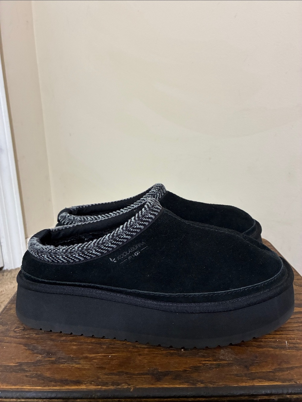 Koolaburra by Ugg Burree Platform Slipper Black Suede Faux Fur Women’s 8 Lounge